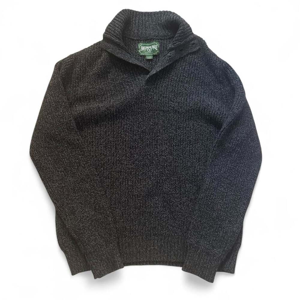 American Eagle Quarter Button Knitted Sweater XL Dark Gray 90s Preppy